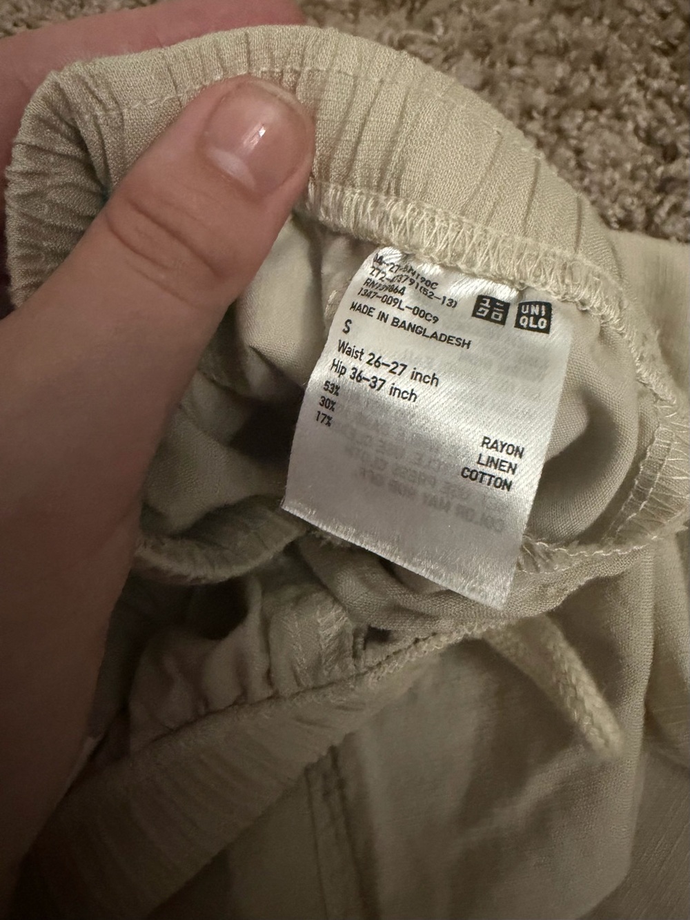 NWT UNIQLO Linen Blend Easy Pants Small Natural Beige Wide Leg Drawstring - Picture 3 of 8